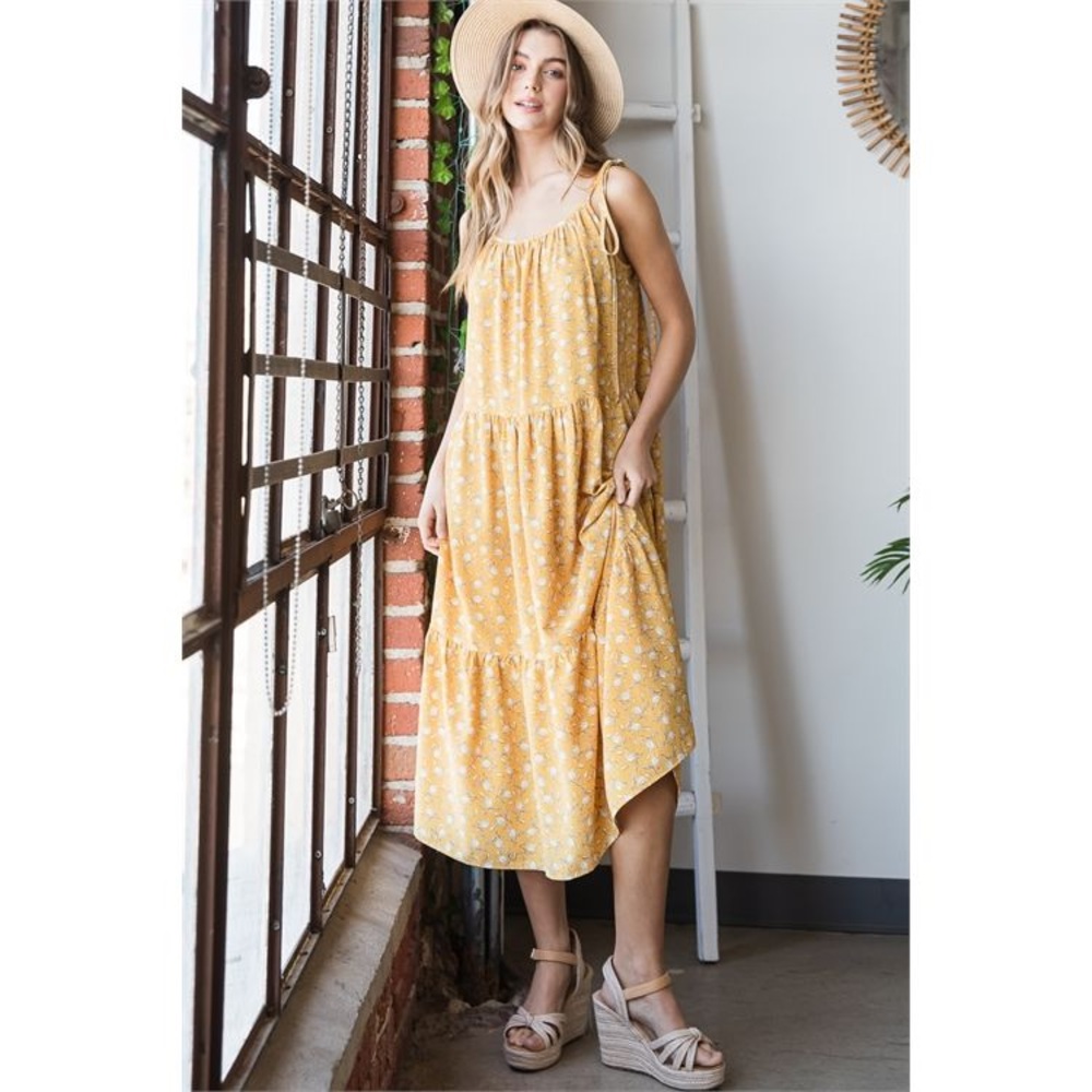 LAST 1️⃣ YELLOW FLORAL SPAGHETTI STRAPS DRESS - Picture 2 of 5